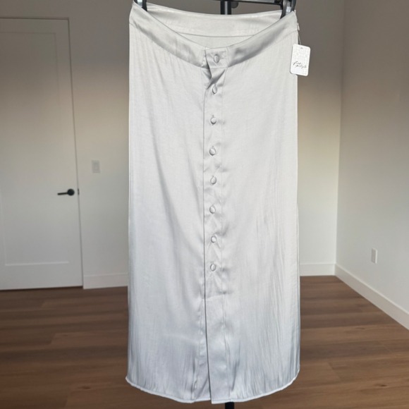 NWT Free People Silver Midi Skirt Button‎ Front Career Casual Size Unknown - Picture 1 of 6